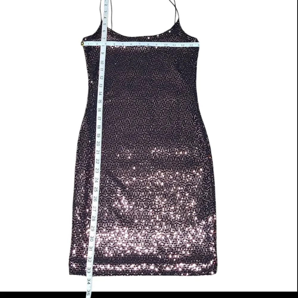 Paper Moon Bronze Sequin Cocktail Party Bodycon Mini Dress Size Small - Picture 2 of 7